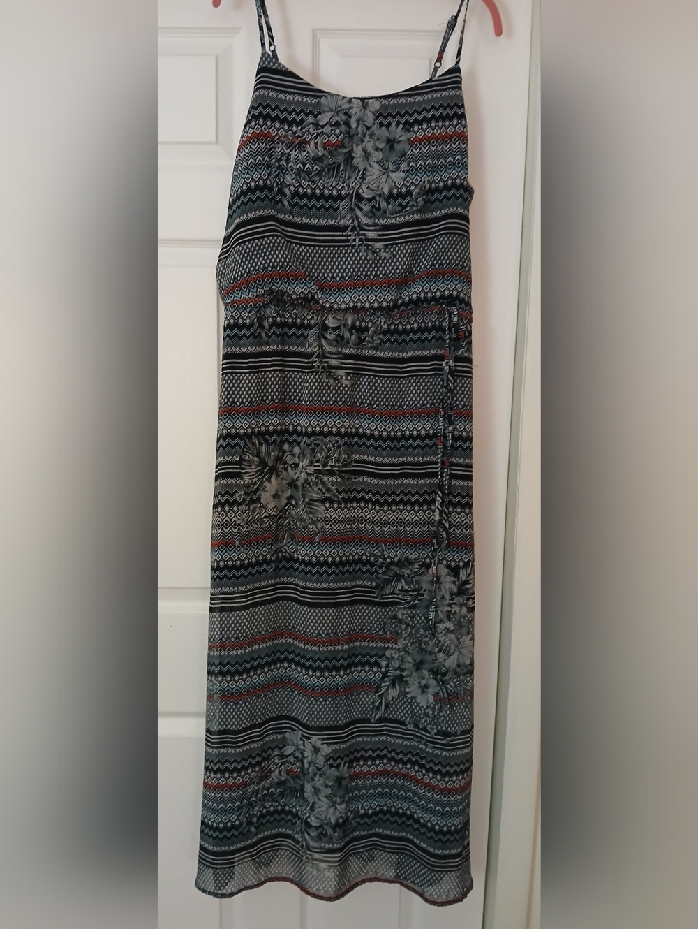 Tacera Black, Gray & Rust Patterned Maxi Dress